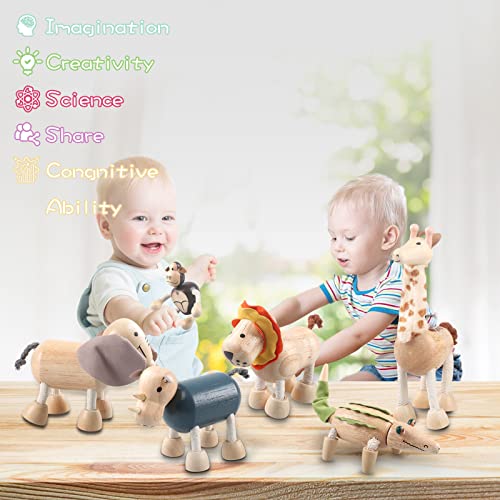 12PCS Bendable Wooden Animal Toys, Fun and Posable Animal Toys Figures for Early Education, Safari Wood Toy for Kids, Smooth Natural Wood, Wood - WoodArtSupply