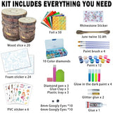 atydkug Kids Wooden Painting Kit - Glow in The Dark Foil Arts & Crafts Gifts for Boys Girls Ages 5-12 Wood Slices with Gem Painting Sets, Creative atydkug