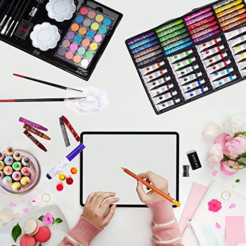 KINSPORY Art Supplies Case, 139 Pack Arts Crafts, Painting, Coloring, Drawing & Art Set with Sketch Pad, Deluxe Portable Double Layers Aluminum KINSPORY