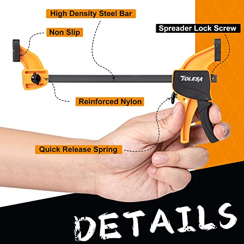 TOLESA Bar Clamps for Woodworking 200N Load Limit Light Duty Quick Grip Clamps 4 Inch Spring Clamps & 5 Inch Ratchet Clamps with Powerful Clamping - WoodArtSupply