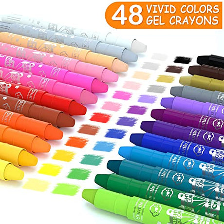 48 Colors Gel Crayons for Toddlers, Shuttle Art Non-Toxic Twistable Crayons Set with 1 Brush and Foldable Case for Kids Children Coloring, Shuttle Art