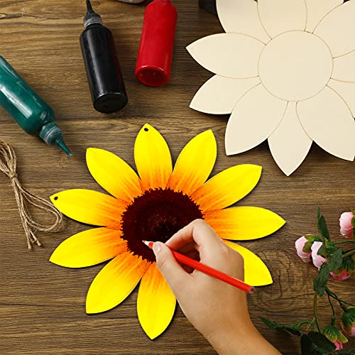 4 Pieces Unfinished Sunflower Wood Cutout Wooden Sunflower Hanging Decor Rustic Sunflower Door Hanger DIY Flower Welcome Sign with Rope for Art Jetec