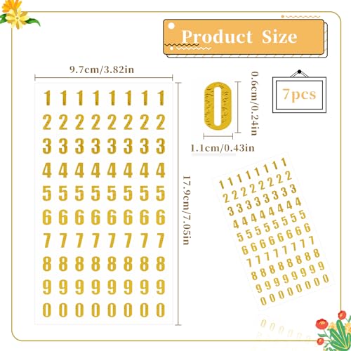 7 Sheets Mini Number Stickers for Nail Art, Self Adhesive Gold Small Glitter Alphabet Letter Sticker Set 0-9 for Epoxy Resin Casting Gift Scrapbooks Mozeat Lens