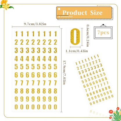 7 Sheets Mini Number Stickers for Nail Art, Self Adhesive Gold Small Glitter Alphabet Letter Sticker Set 0-9 for Epoxy Resin Casting Gift Scrapbooks - WoodArtSupply