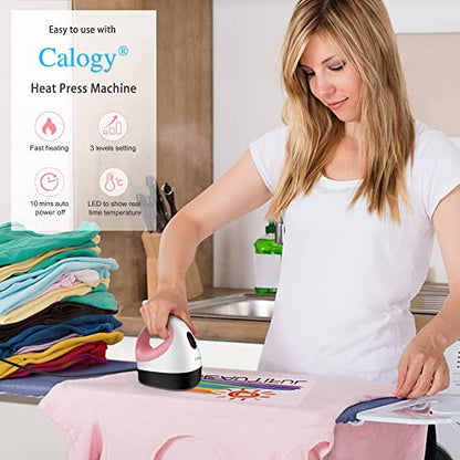 Calogy Mini Heat Press, Heat Transfer Machine, Constant Temp Control, Insulated Safety Base, Fits for Crafts, T-Shirt, Hat, Cap, Pillows (White Pink) - WoodArtSupply