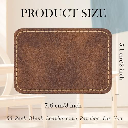 50 Pack Blank Leatherette Hat Patch with Adhesive, Rectangle Laserable Leatherette Patch, Faux Leather Patches for Hats Custom Fabric Repair Sew GrliTra