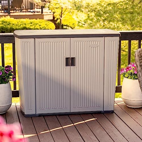 Suncast Backyard Oasis 130 Gallon, Outdoor Storage Shed Basic Unit Easy to Clean with Top Lid, Plastic, 150 pounds Capacity, Dove Gray - WoodArtSupply