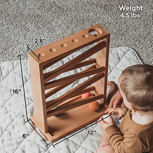 Montessori Ball Tracker Wooden Ball Drop - Wood Toys for 3 Year Old - Educational Toy for Baby and Toddler - Ball Ramp Maze Run Track - Baby Ball Montessori & Me