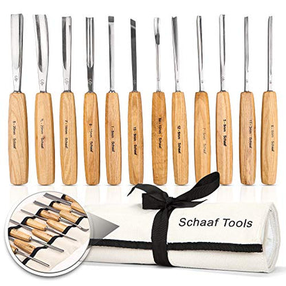 Schaaf Wood Carving Tools Set of 12 Chisels with Canvas Case | Wood Chisels for Woodworking | Wood Working Tools and Accessories | Wood Carving - WoodArtSupply