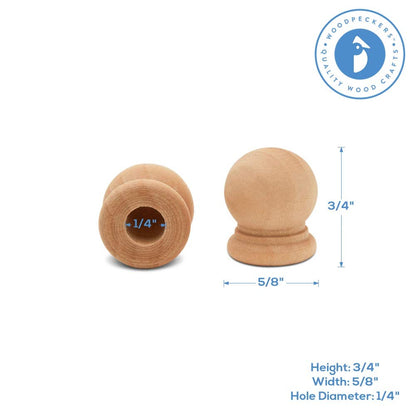 Wood Finials, 3/4 Inch Tall with 1/4 Inch Hole, Unfinished Wood Finials for 1/4 Inch Dowel Rods, Wood Dowel Caps for Crafts and DIY, Pack of 24 by