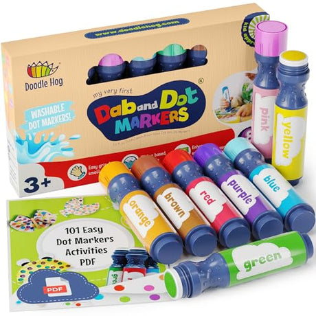 DOODLE HOG Washable Dot Markers for Toddlers Kids Preschool | 8 Colors Bingo Markers | Non Toxic Toddler Arts and Crafts Supplies | Paint Markers for DOODLE HOG