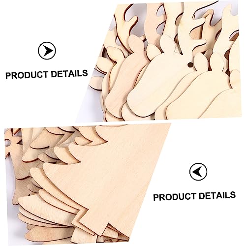 VOSAREA 40pcs Wood Chip Christmas Tree Ornaments Wooden Christmas Ornaments Unfinished Wood Slices Ornaments Wooden Reindeer Cutouts Hanging Decor VOSAREA