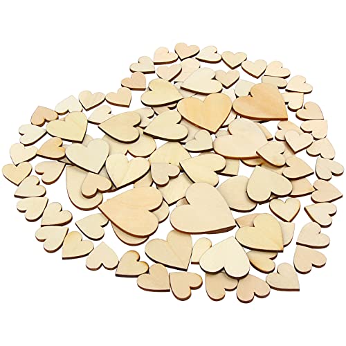 DERAYEE 100Pcs Unfinished Wooden Hearts for Crafts, Assorted Size Cutout Blank Wood for Valentines Day Christmas Wedding Party DIY Ornaments DERAYEE