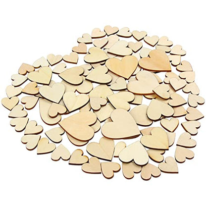 DERAYEE 100Pcs Unfinished Wooden Hearts for Crafts, Assorted Size Cutout Blank Wood for Valentines Day Christmas Wedding Party DIY Ornaments