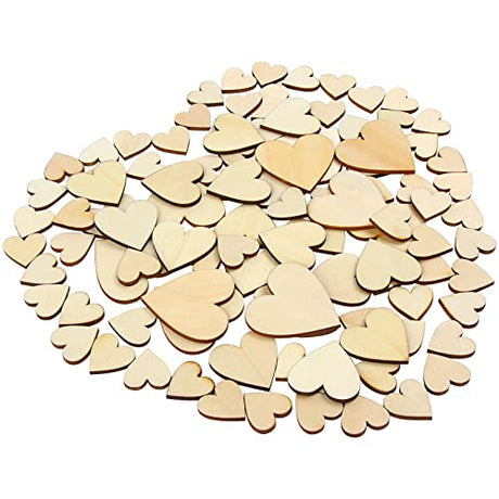 DERAYEE 100Pcs Unfinished Wooden Hearts for Crafts, Assorted Size Cutout Blank Wood for Valentines Day Christmas Wedding Party DIY Ornaments DERAYEE