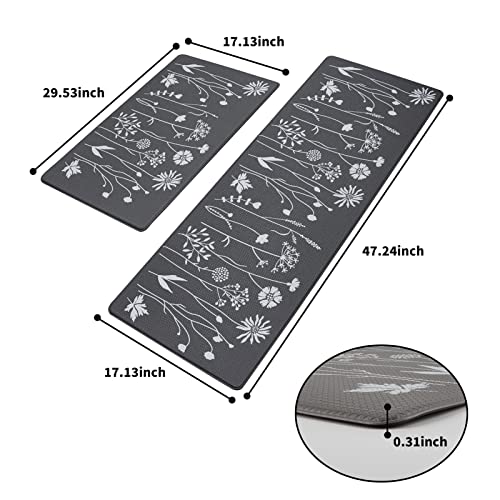 Rempry 2 Pcs Kitchen Rugs and Mats, Cushioned Anti-Fatigue Floor Mat, PVC Non-Slip Waterproof Kitchen Rug Set for Kitchen, Office, Sink Rempry