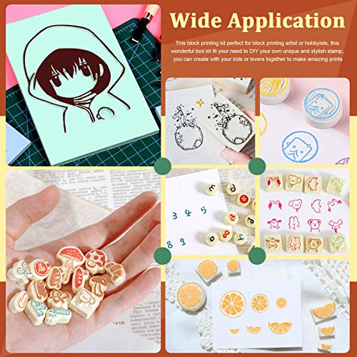 Keadic 12Pcs Soft Rubber Carving Blocks Kit, Comes with Linoleum Cutter Tools & 2 Inches Rubber Roller Brayer Rollers Glue Roller for Ink Paint Block Keadic