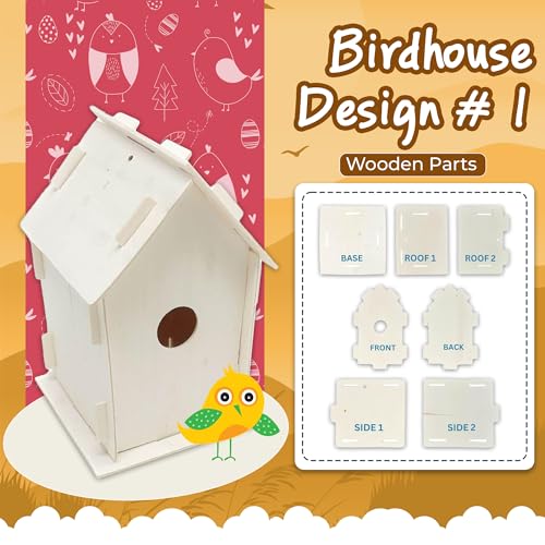 Podzly Kids Wooden Birdhouse Craft Kit - 12 DIY Bird House Kits - Bulk Arts and Crafts Set - Wooden Houses to Paint, Build, and Personalize - Perfect