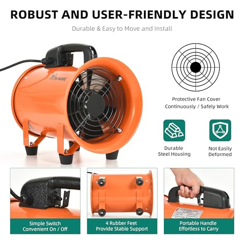 YITAHOME Exhaust Fan 8 Inch, Utility Blower Extractor Fan High Velocity, Portable Ventilation Fan with 16FT Ventilator Duct Hose for Industrial, YITAHOME