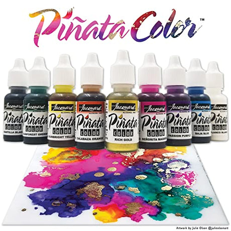 Jacquard Alcohol Ink Set - Pinata Color Exciter Pack - Highly Saturated - Acid-Free - 9 Assorted Colors Half Ounce Jacquard