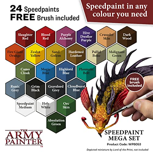 The Army Painter Speedpaint Mega Set - 24 x 18ml Speed Paint Kit Pre Loaded with Mixing Balls and 1 Brush- Base, Shadow and Highlight in One The Army Painter