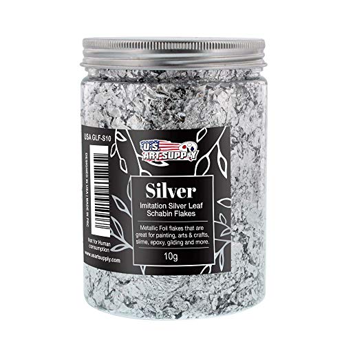 U.S. Art Supply Metallic Foil Schabin Gilding Silver Leaf Flakes - Imitation Silver 10 Gram Bottle - Gild Picture Frames, Paintings, Furniture, U.S. Art Supply