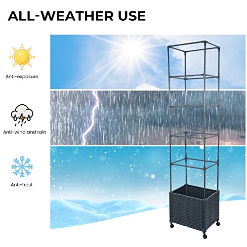 GREEN MOUNT Raised Garden Bed Planter Box with Trellis for Climbing Vegetables Plants, 67.6" Outdoor Tomatoes Planters Tomato Cage w/Wheels GREEN MOUNT