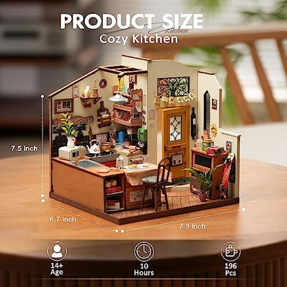 ROBOTIME Miniature House Kit DIY Miniature Dollhouse with Furniture Tiny Room Kit with LED Light Hobby Gift for Kids & Adults (Cozy Kitchen)