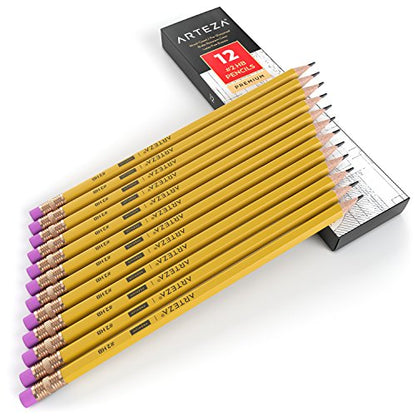 ARTEZA #2 HB Wood Cased Graphite School Pencils, Pack of 12, Bulk, Pre-Sharpened with Latex Free Erasers, Bulk, Office Supplies for Exams, School,