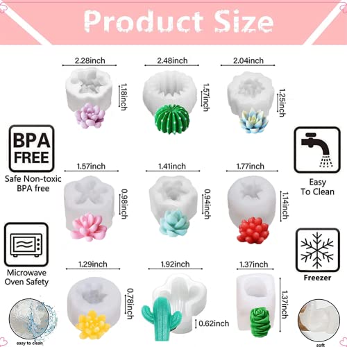 MEIXINZHI 9Pack Candle Molds,Candle Making Molds 3D Silicone Candle Mold Flower Molds Cactus Candle Molds Wax Molds for Scented Candles Soaps Making, - WoodArtSupply