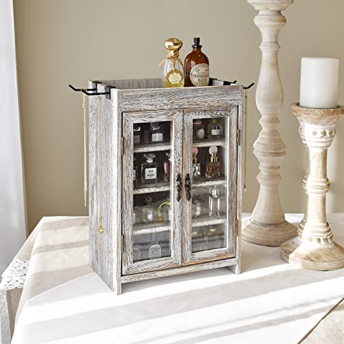 Ikee Design Small Wooden Countertop Storage Cabinet,Adjustable Shelves and Removable Hooks, 10.4 W x 6.1 D x 14.4 H in, Antique White Ikee Design
