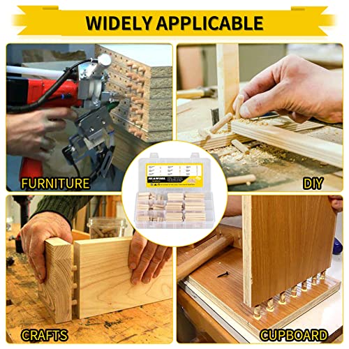 Wooden Dowel Pins, 200PCS Mutdisket Wood Beveled Ends Tapered Pins Wood Pegs, Groove Wooden Dowel Pins - 9 Sizes 6mm 8mm 10mm Straight Grooved Pins IEAWISL