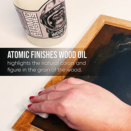 Atomic FINISHES Wood Finish Cutting Board Oil | Non-Toxic Mineral Oil Food Grade | 12oz of Premium Wood Oil | Best for Wood Furniture, Cutting Bidwell Wood and Iron