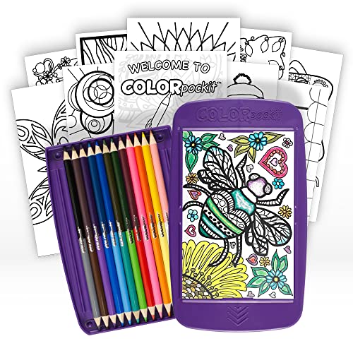 Colorpockit Coloring Kit Travel Art Set with Colored Pencils, 4x6 Colo ...