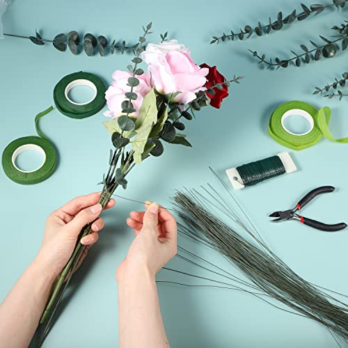 Pengxiaomei Floral Arrangement Kit, Floral Tape and Floral Wire with Cutter,Green Floral Tape 22 Guage Floral Stem Wire 26 Gauge Green Floral Wire Pengxiaomei