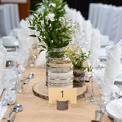 Pllieay 15 Pieces 8-9 Inch Large Unfinished Wood Slice with 15 Pieces Wood Table Number Card Holders and 15 Cards for Wedding Centerpiece, DIY