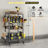 Power Tool Organizer Garage Storage Organization Shelving Tool Holder Drill Rack Shelf Rolling Cart Open Tool Chest Cabinet Box Organizer with Wheels Olakee