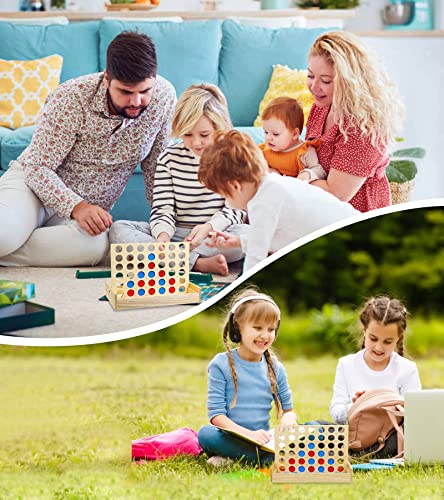 JOYPRO Wooden 4 in a Row Game, Kids Board Games for Kids 5 6 8 10 12 Year Olds, Travel Games for Kids and Adults, 2 Player Classic Family Board Games JOYPRO