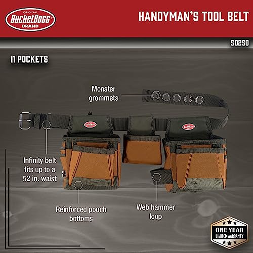 Bucket Boss - Handyman’s Tool Belt, Tool Belts - Original Series (50250), Brown - WoodArtSupply