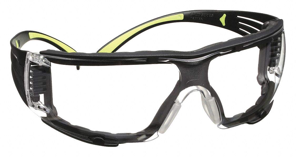 3M Safety Glasses, SecureFit, ANSI Z87, Dust Protection, Anti-Fog Anti-Scratch Clear Lens, Green/Black Frame, Flexible Temples, Removable Foam Gasket 3M Personal Protective Equipment