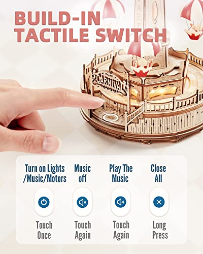 ROKR 3D Wooden Puzzles for Adults-LED Wooden Music Box Kits-Wood Model Kits to Build-3D Puzzles for Kids and Adults-Christmas STEM Toy Gifts ROKR