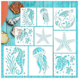 Ocean Stencils for Painting On Wood Turtle Seahorse Starfish Jellyfish Templates for Art Crafts Plastic Reusable Wood Burning Stencils for Wall Pkqon