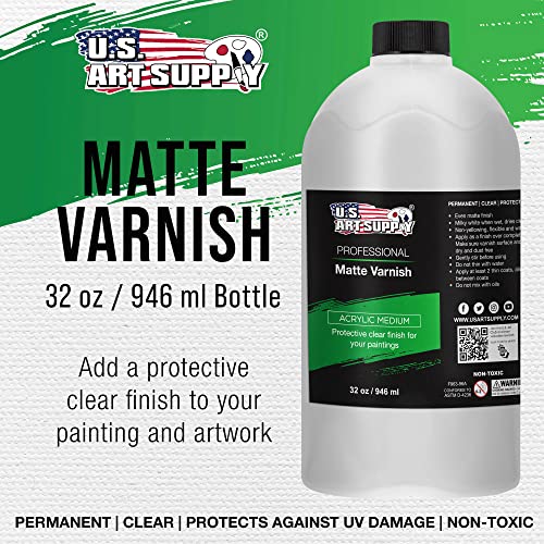 U.S. Art Supply Professional Matte Varnish, 32 oz (Quart) - Acrylic Medium, Clear Permanent Protective Finish for Paintings & Artwork, Apply Over Dry - WoodArtSupply