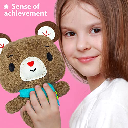 KRAFUN Sewing Kit for Kids Age 7 8 9 10 11 12 Beginner My First Art & Craft, Includes 3 Stuffed Animal Dolls Teddy, Raccoon and Owl, Instructions & KRAFUN