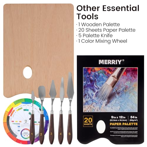 MERRIY 80-Piece Acrylic Paint Set, Artist Painting Supplies Kit with Tabletop Sketch Box Easel, 48 Colors Acrylic Paints,11"x 14"Stretched Canvas MERRIY