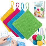 Katech Knitting Kit for Beginners-Learn to Knit Dishcloth-Beginner Knitting Kit for Adults Kids with Knitting Book, Knitting Needles, Soft Wool Yarn, Katech