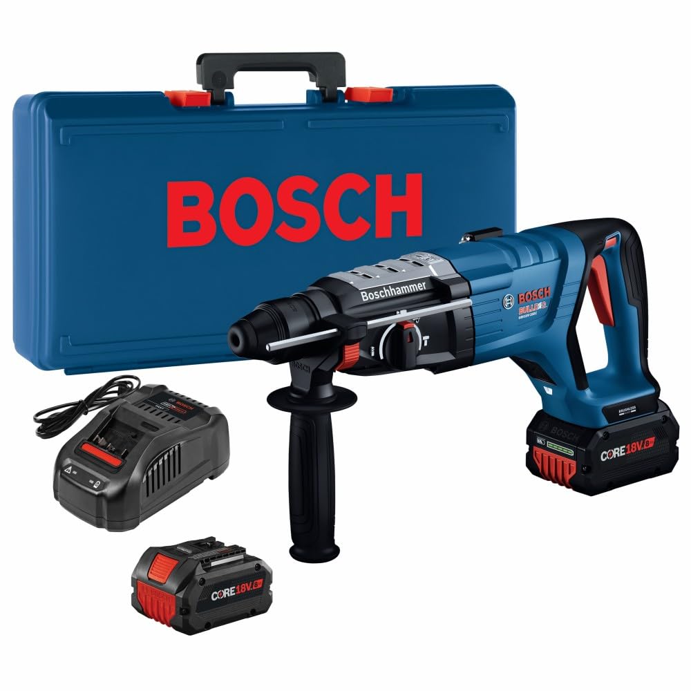 BOSCH GBH18V-28DCK24 18V Brushless Connected-Ready SDS-plus® Bulldog™ 1-1/8 In. Rotary Hammer Kit with (2) CORE18V 8 Ah High Power Batteries - WoodArtSupply