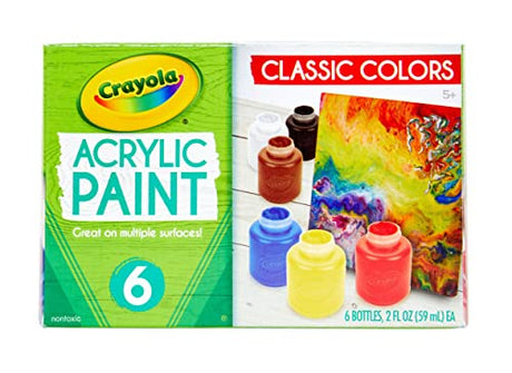Crayola Acrylic Paint - Assorted Colors (6ct), Kids Paint, Arts & Crafts Supplies for Kids, Great For Art Projects & DIY Crafts Crayola