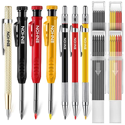 Enhon Mechanical Carpenter Pencils Set with Marker Refills and Carbide Scriber Tool, Solid Deep Hole Woodworking Pencils Marker Marking Tools with - WoodArtSupply