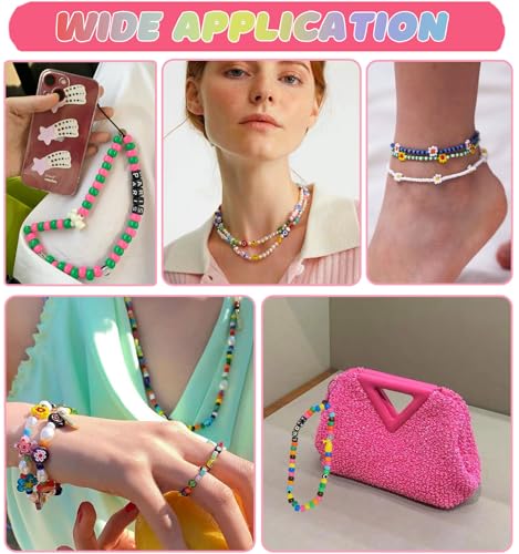 MontoSun Bead Bracelet Making Kit, Friendship Bracelets Making Beads Kit, Pony Beads Charms Beads Clay Flower Letter Beads for Jewelry Making Kit, MontoSun